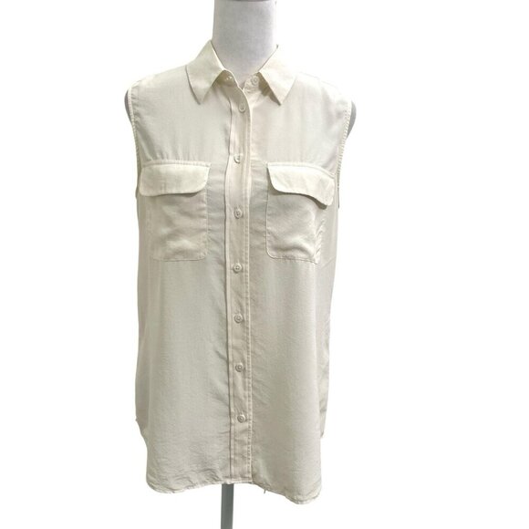 EQUIPMENT 100% Silk Sleeveless Tank Top Blouse Classic Minimalist White size XS - Picture 1 of 6